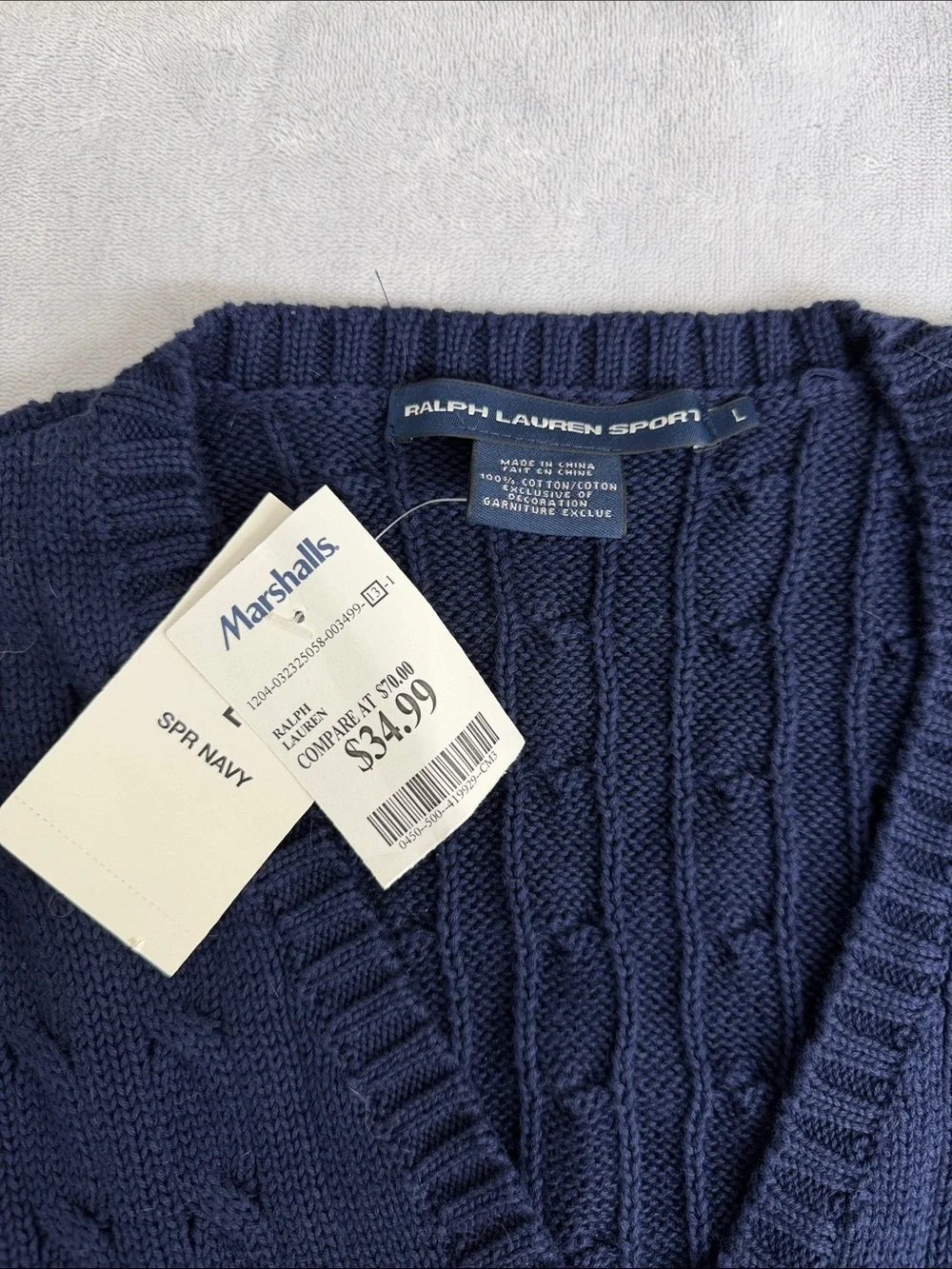 Polo by Ralph Lauren Navy Cable V-Neck Sweater with Yellow Pony